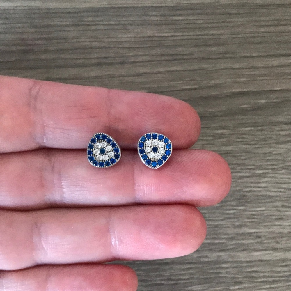Evil Eye Sterling Silver Cubic Zirconia Stud Earrings